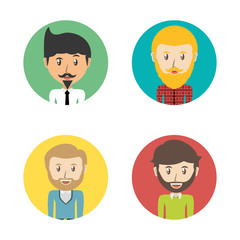 set avatars men of different diversity inside colors circles over white background, vector illustration