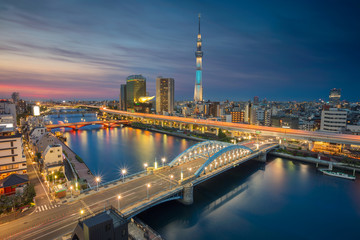 Fototapeta premium Tokio. Obraz pejzaż miejski panoramę Tokio podczas zmierzchu w Japonii.