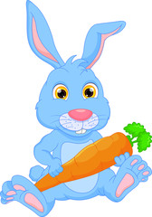 Cartoon happy rabbit holding carrot