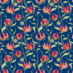 Watercolor gloriosa rothschildiana pattern