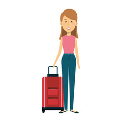 young woman with suitcase avatar character vector illustration design