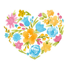 Watercolor abstract floral heart