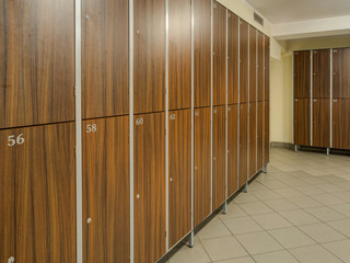 The row of wooden cabinets