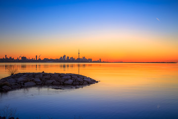 View of lake Ontario & Toronto city during sunrise