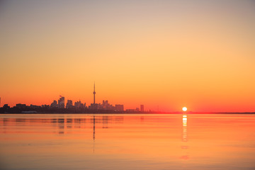 View of lake Ontario & Toronto city during sunrise