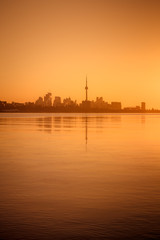 View of lake Ontario & Toronto city during sunrise