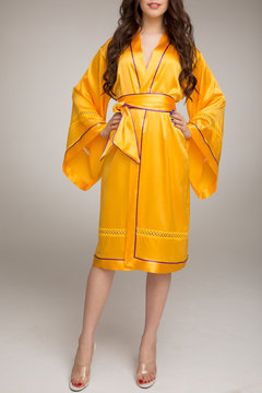 Yellow silk shop robe