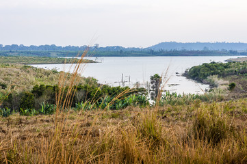 Stung Atai Dam lake landscape in Cardamom Mountains, Cambodia