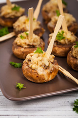 Stuffed Mushrooms with Breadcrumbs and Cheese. Selective focus.