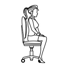 character woman business sitting office chair line vector illustration