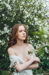 Red-haired girl in cherry