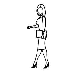 character woman business holding folder work line vector illustration
