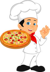 boy chef cartoon with pizza