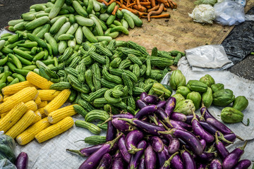 kinds of vegetbles in green grocer at tarditional market photo taken in Bogor Indonesia
