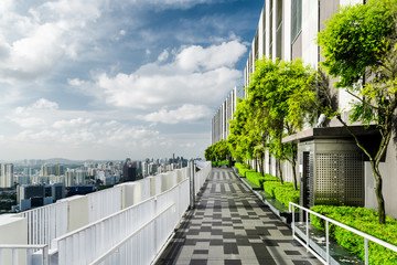 Incroyable jardin sur le toit à Singapour. Terrasse extérieure avec parc