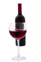 Red Wine bottle and glass on white background