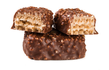 chocolate candy with nuts isolated on white background