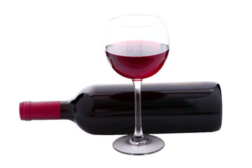 Red Wine bottle and glass on white background