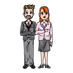 drawing man and woman business people work vector illustration