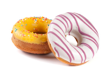 Obraz na płótnie Canvas two glazed donut isolated on white background
