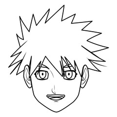 young guy. anime boy character japanese line vector illustration