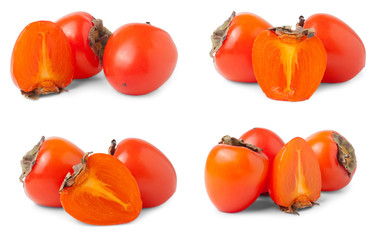 Persimmon isolated on white background. Set or collection