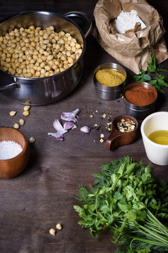 Chickpeas With Ingredients For Cooking Falafel,