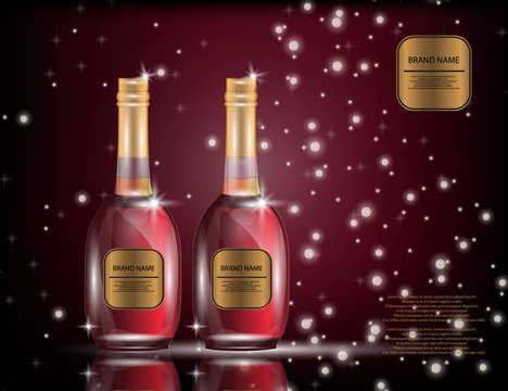 Alcohol, Red Wine, White Wine Bottles on the Sparkling Background for Your Design.