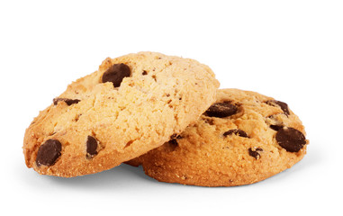 Oatmeal cookies with Chocolate on white background
