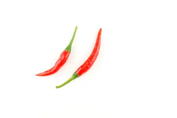 Fotobehang fresh thai chili peppers isolated on a white background food background texture © waldenstroem