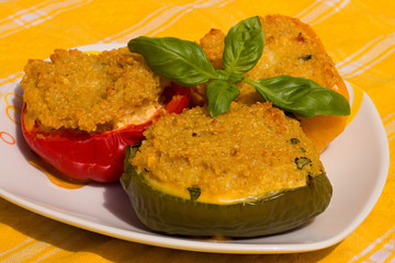 Colorful peppers with couscous on a plate