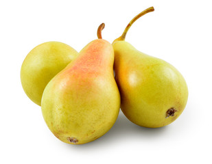 Yellow pear isolated on white background. Group of fruit. With clipping path.