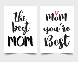 Happy mother's day set. Vector typography, set of 2 hand written lettering i love mom and my best mom 