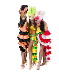 samba dancer team dancing isolated on white in full length