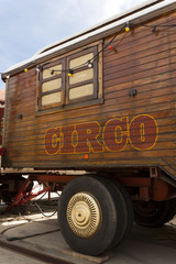 Circus caravan with spanish circo lettering