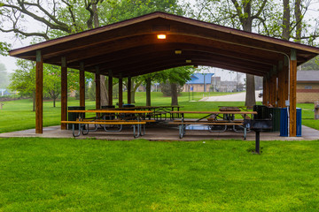 wet pavillion after a morning rain shower