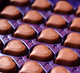 Chocolate hearts , close up