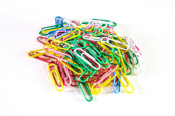 The colored clips on the white background