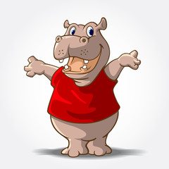 Hippopotamus Mascot Cartoon Character. This is a Hippo Cartoon animal with red shirt, it's look like said 