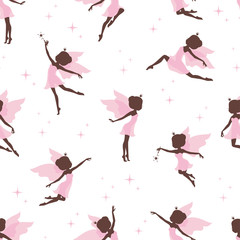  Seamless pattern with silhouette of beautiful fairy on white background. Vector illustration. - 151260401