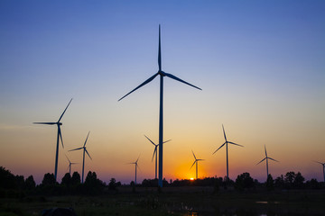 wind turbine sunset background ecosystem vintage
