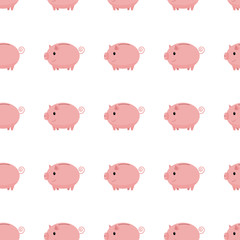 Pink piggy bank seamless pattern. Piggy bank on white background