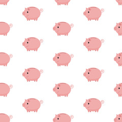 Pink piggy bank seamless pattern. Piggy bank on white background