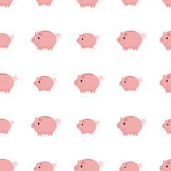 Pink piggy bank seamless pattern. Piggy bank on white background