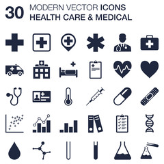 Set of 30 quality icons about health care and medical