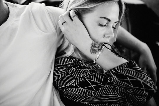 Woman embracing with boyfriend