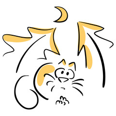 Frightened cat in night forest