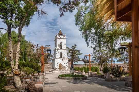 Bell Tower of the Church (Campanario de San Lucas) at Toconao Village Main Square - Toconao, Atacama Desert, Chile.