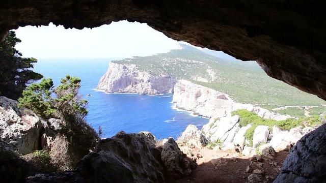 landscape of Capo Caccia seen from Vasi Rotti cave, Sardinia