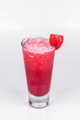 Strawberry cocktail with a slice of strawberry on isolated white background